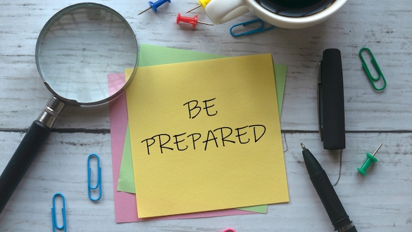 Sticky note that says Be Prepared