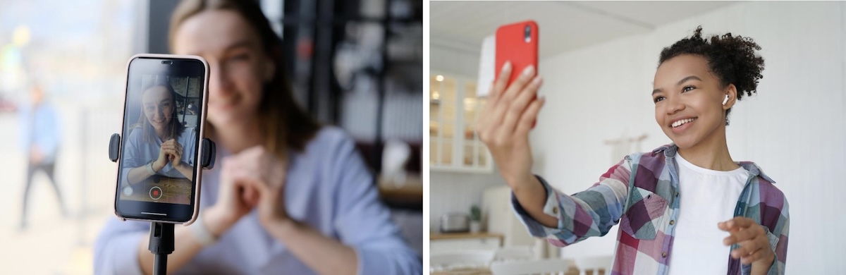 Collage of young women recording themselves using their phone vertically