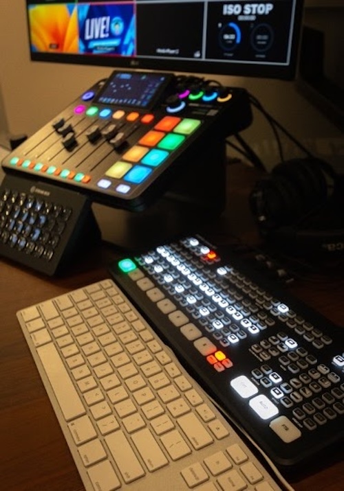 The Podcast Producer's Room control panel allows live camera switching and media insertions for live streaming productions.