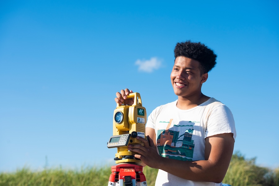 Student using oceanography equipment