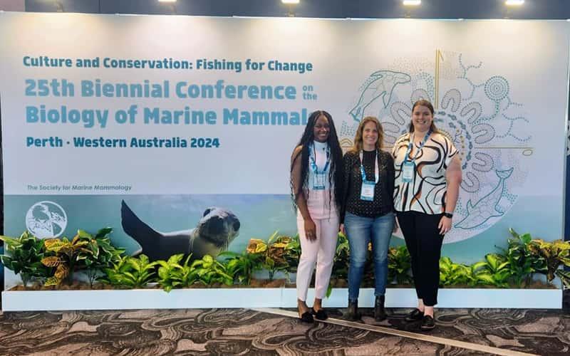 Dr. Meghan Barboza (center) with graduate students Lydia Masala (left) and Allison Kross (right)