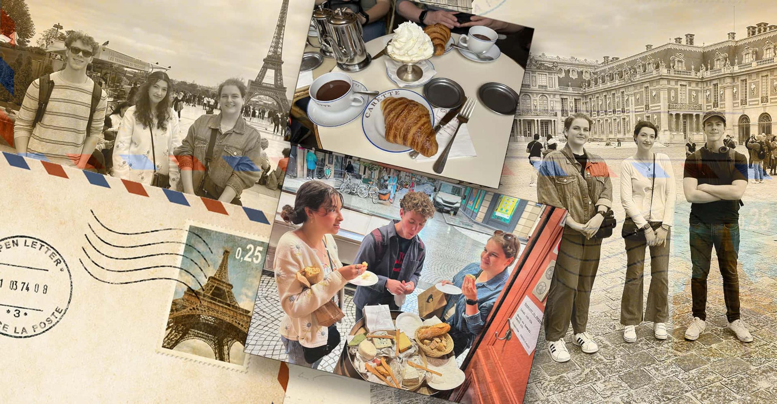 a collage of photos picturing Southern students at various locations around Paris