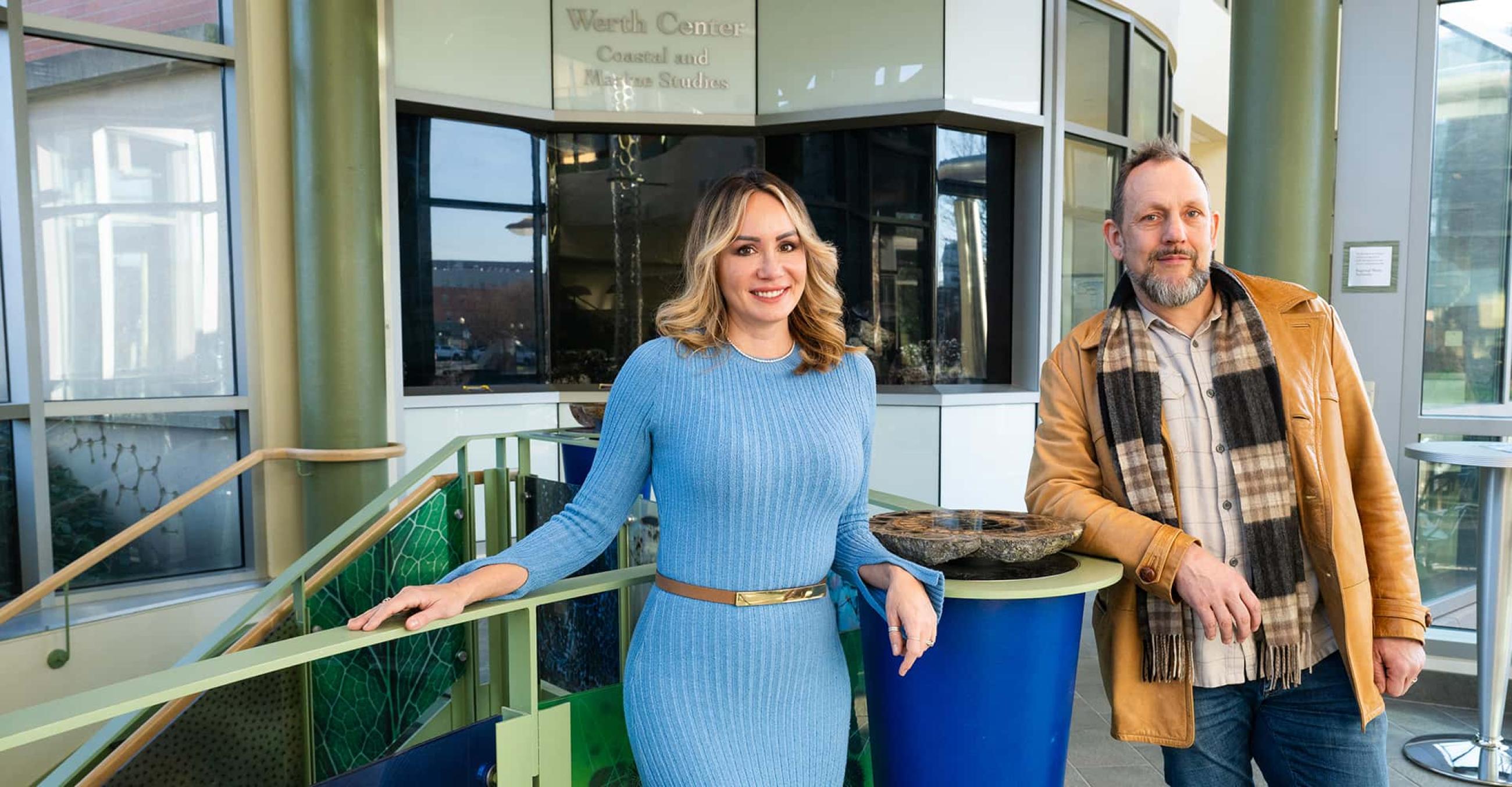 Miriah Kelly, assistant professor in the Department of Environment, Geography and Marine Sciences and coordinator of the new coastal resilience master’s program; and Geography Professor Patrick Heidkamp, who led the team that developed the program