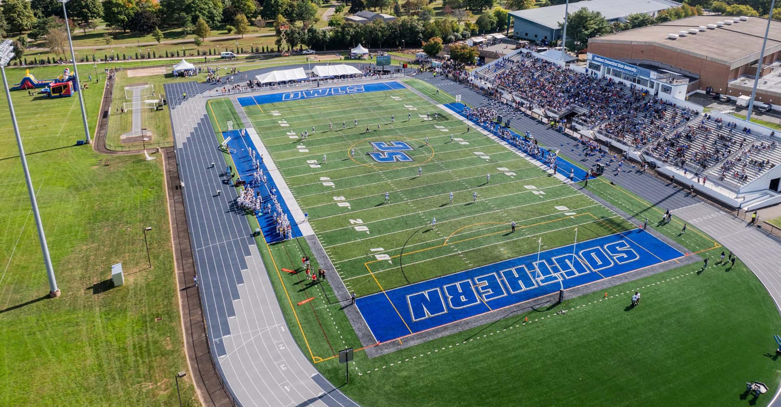 a view of Jess Dow Field from above